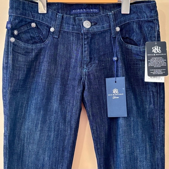Rock & Republic| NEW w/Tags Dark Denim Flare Bottom Blue Jeans Sz 27 NWT Beckham - Picture 2 of 5